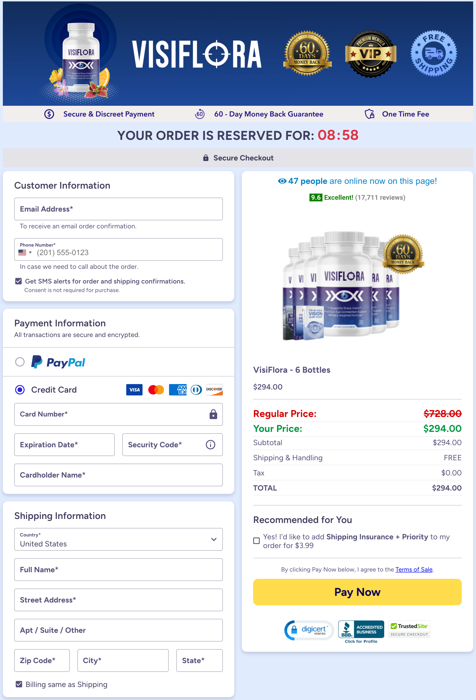 VisiFlora secure checkout screen preview